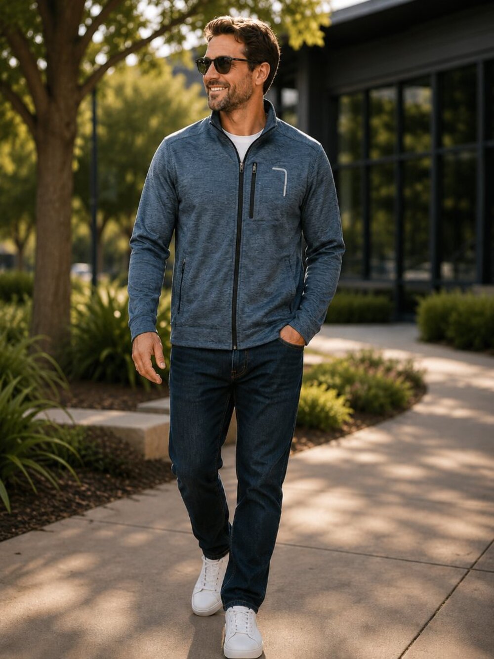 Roundtree & Yorke Performance Blue Full Zip Athletic Jacket XL